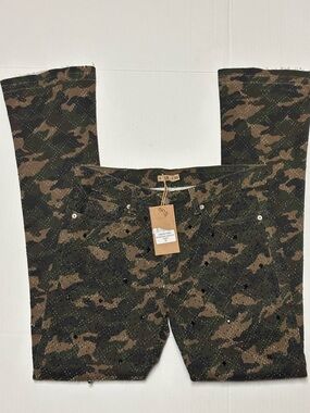 Men's Camouflage Flare Rhinestone Jeans